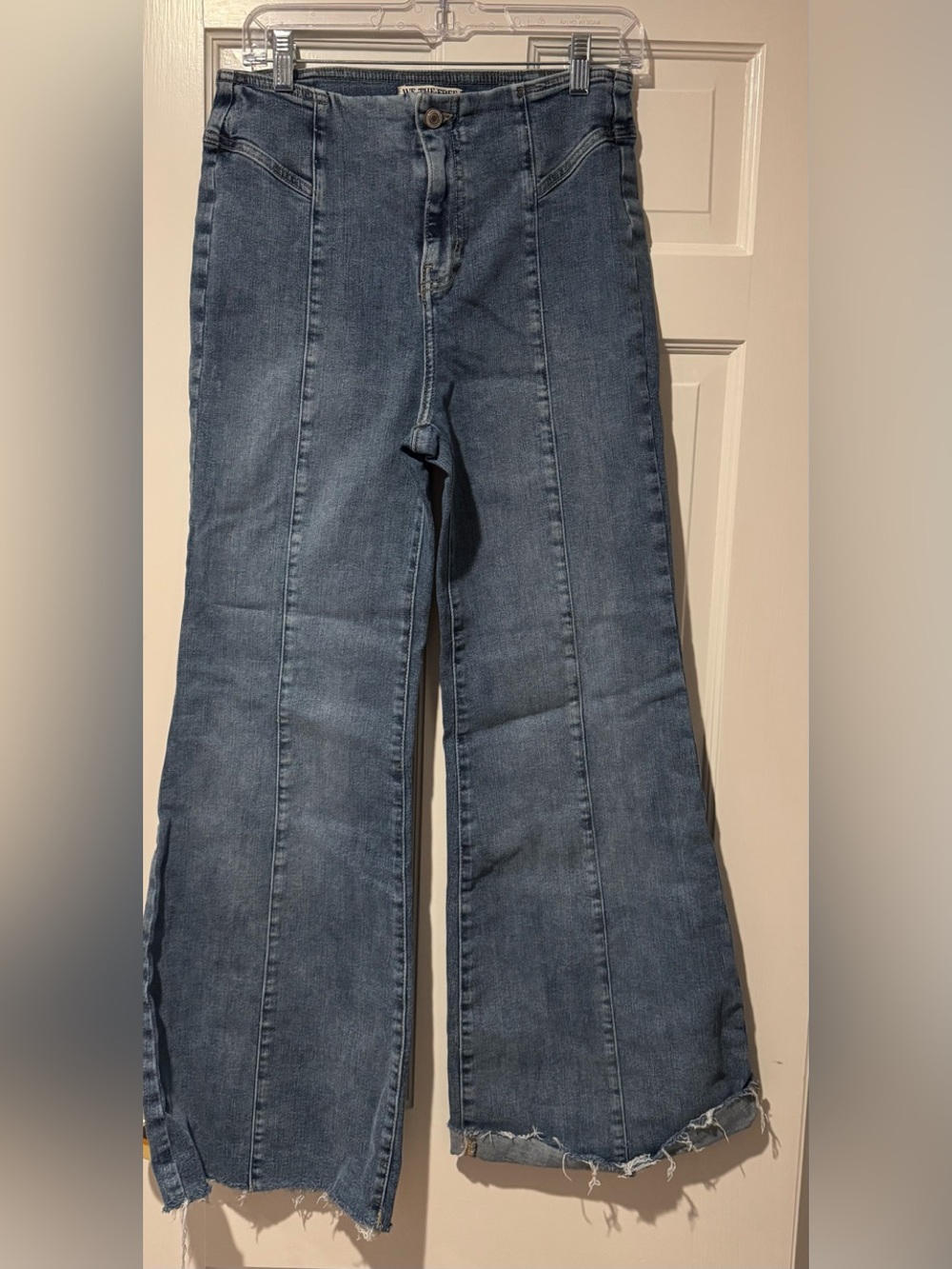 Women's High-Waist Wide-Leg Raw Hem Jeans - Blue-Free People